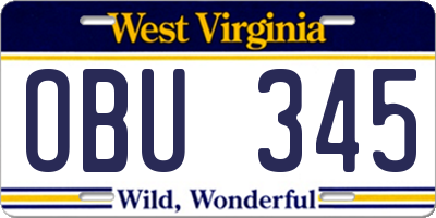 WV license plate OBU345