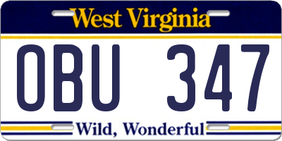 WV license plate OBU347