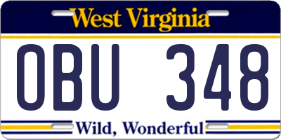 WV license plate OBU348
