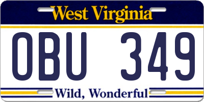 WV license plate OBU349