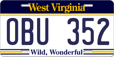 WV license plate OBU352