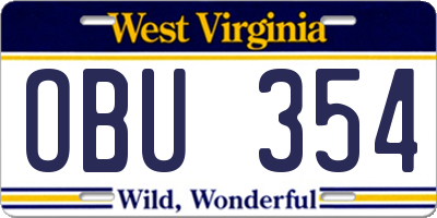 WV license plate OBU354