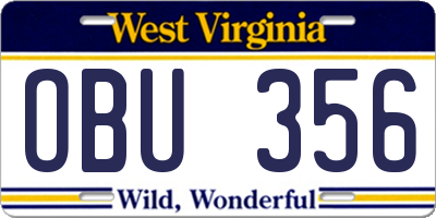 WV license plate OBU356