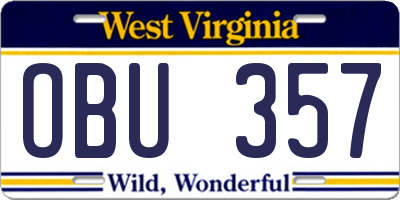 WV license plate OBU357