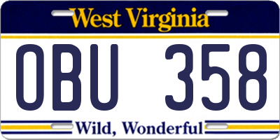 WV license plate OBU358