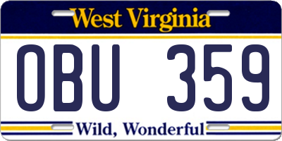 WV license plate OBU359