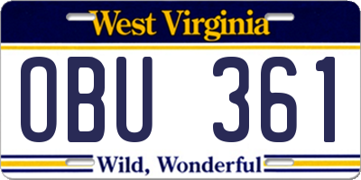 WV license plate OBU361