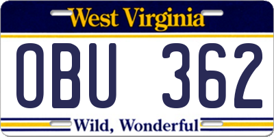 WV license plate OBU362