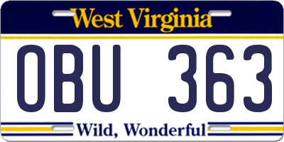 WV license plate OBU363
