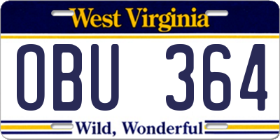 WV license plate OBU364