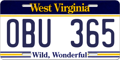 WV license plate OBU365