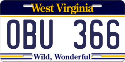 WV license plate OBU366
