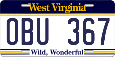 WV license plate OBU367