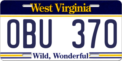 WV license plate OBU370