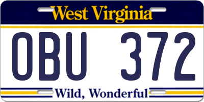WV license plate OBU372