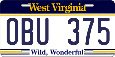 WV license plate OBU375