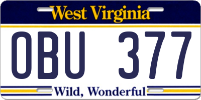 WV license plate OBU377
