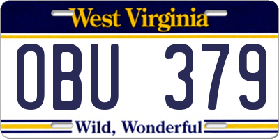 WV license plate OBU379