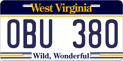 WV license plate OBU380
