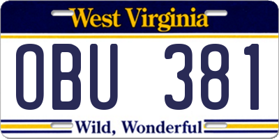 WV license plate OBU381