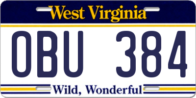 WV license plate OBU384