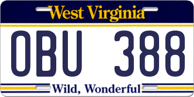 WV license plate OBU388