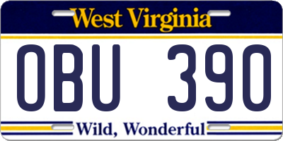 WV license plate OBU390