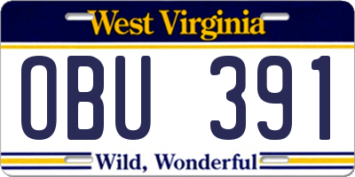 WV license plate OBU391