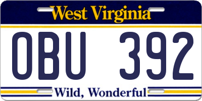 WV license plate OBU392
