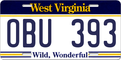 WV license plate OBU393