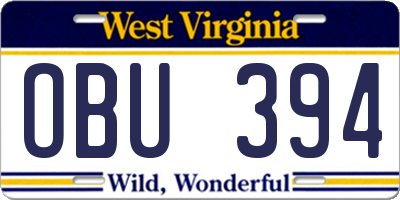 WV license plate OBU394