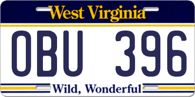 WV license plate OBU396