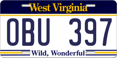 WV license plate OBU397