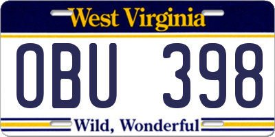 WV license plate OBU398