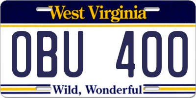 WV license plate OBU400