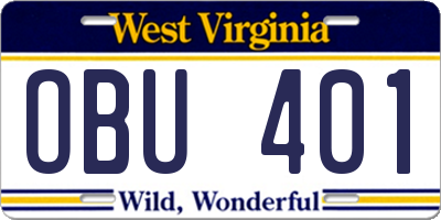 WV license plate OBU401