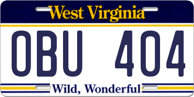 WV license plate OBU404