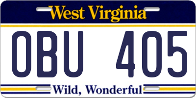 WV license plate OBU405