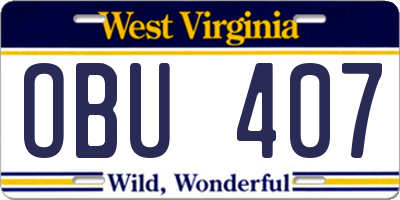 WV license plate OBU407