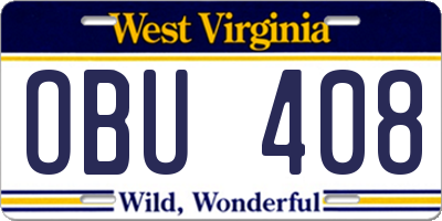 WV license plate OBU408