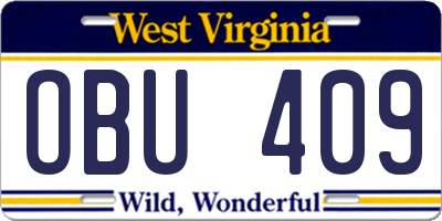 WV license plate OBU409