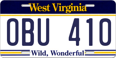 WV license plate OBU410
