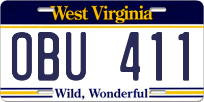 WV license plate OBU411