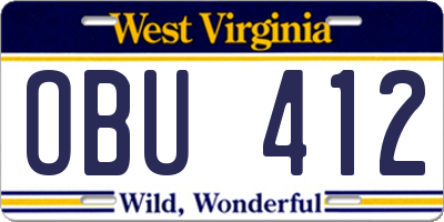 WV license plate OBU412