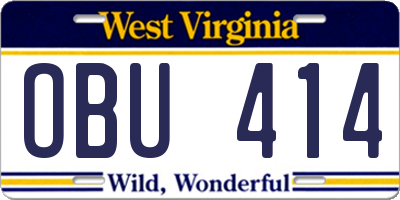 WV license plate OBU414