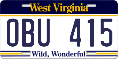 WV license plate OBU415