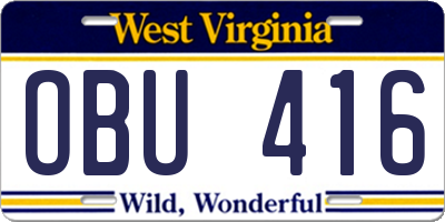 WV license plate OBU416