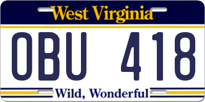 WV license plate OBU418