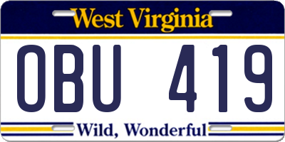 WV license plate OBU419