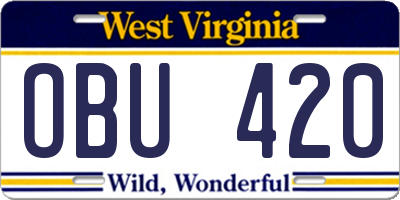 WV license plate OBU420